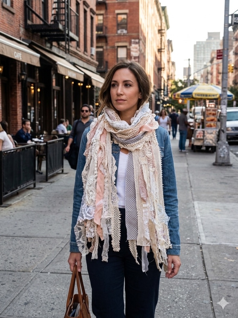 Madewell Layered Lace & Cotton Scarf in Blush and Cream
